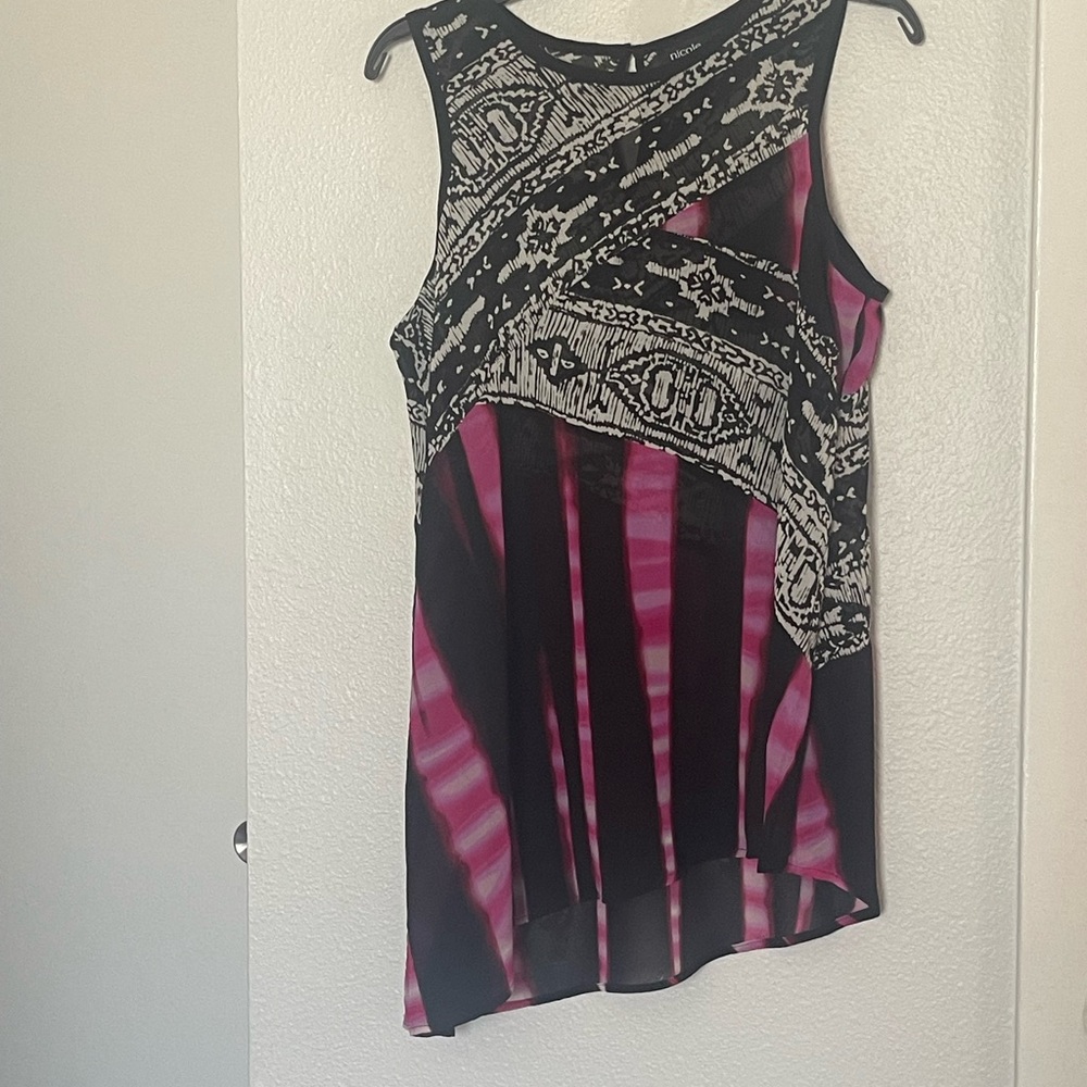 Nicole by Nicole Miller Black & Cream Printed Sleeveless Top